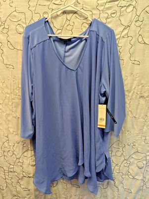 Relativity Womens 3X Blue Top Blouse Career Office Mature Flowy Cruise Resort - Image 1 of 4