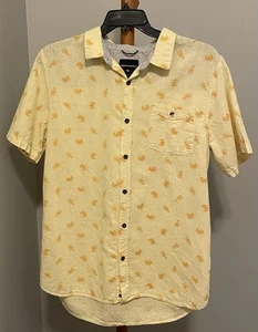 Men’s XL Modern Amusement Linen / Cotton Crab/ Lobster Print Yellow SL Shirt - Picture 1 of 13