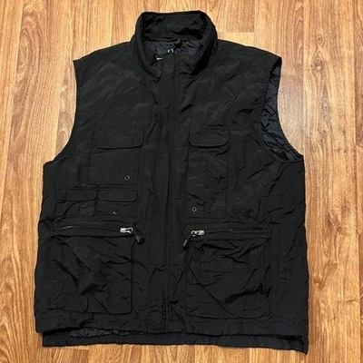 Chaleco utilitario vintage Ivy Crew para hombre grande negro bolsillos con cremallera completa al aire libre Foto 1 de 4