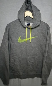 Felpa Nike con cappuccio uomo grande check ricamato logo swoosh grigio volt verde - Foto 1 di 9