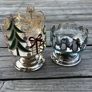 Lot of 2 BATH & BODY WORKS Christmas Tree Sled + Penguin 3 Wick Candle Holders - Picture 1 of 17