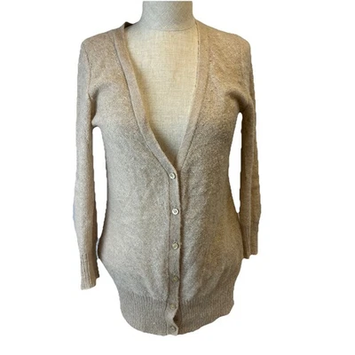 Cárdigan suéter tejido suelto manga 3/4 J Crew talla M mezcla lana mohair beige tostado Foto 1 de 4