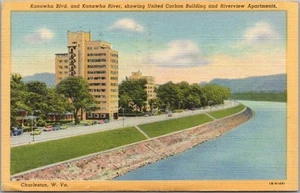 Postal Charleston, WV "United Carbon Bldg. & Riverview Apts." Lino Curteich - Imagen 1 de 2