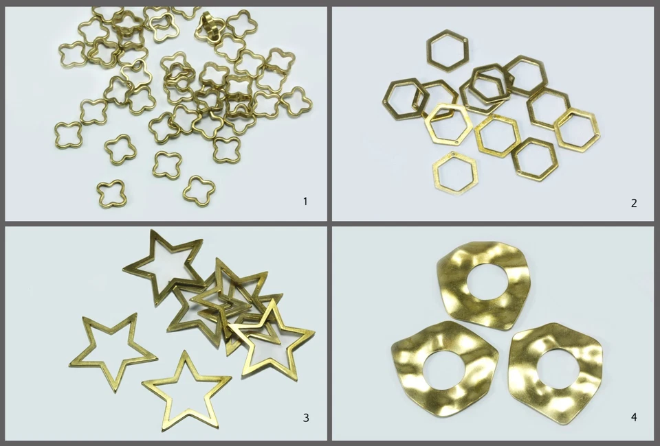 INWARIA Anhänger aus massivem Roh Messing Klee Stern Ring Charms Raw Brass, M-24 - Bild 1 von 1