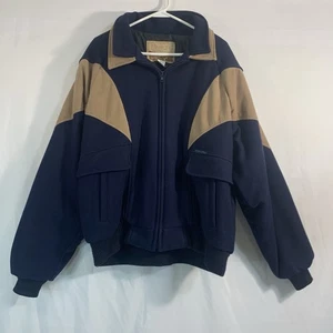 Vtg Cripple Creek Mens Blue Brown Bomber Jacket Southwest Made USA Wool Suede XL - Picture 1 of 11