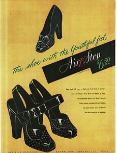 1945 Air Step Women's Shoes Black Open-Toe High Heel Sandal Vintage Print Ad