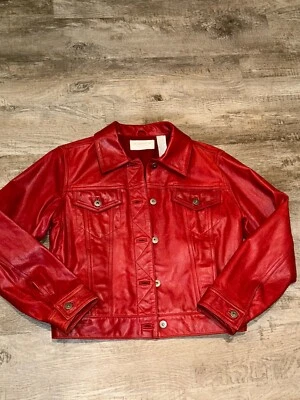 liz claiborne red leather jacket With Buttons - Image 1 of 4