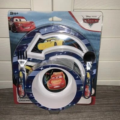 Juego de alimentación de 4 piezas para niños pequeños Disney/Pixar Cars con plato y tazón divididos Nuevo en paquete Foto 1 de 2