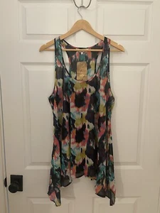 Tramp Clothing Brand Womens 1X Sheer Colorful Beach Cover Up Flowing Top New - Picture 1 of 9
