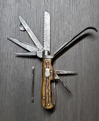 Navaja de bolsillo rara 1863-1884 Alfred Field & Co Sheffield Horsemans Stag Farrier Foto 1 de 4