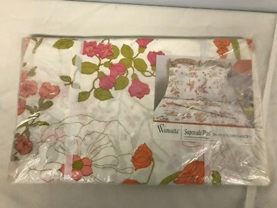 VINTAGE WAMSUTTA SUPERCALE PLUS "IN AN ENGLISH GARDEN" TWIN FITTED SHEET NOS NEW - Image 1 of 4