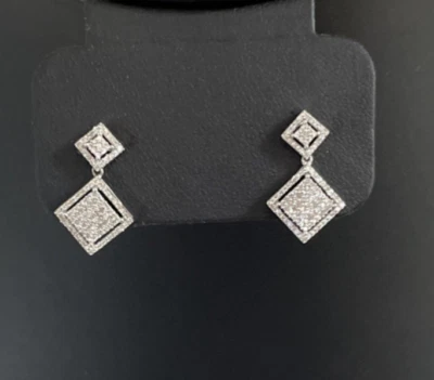 Ross-Simons 0.50 ct. t.w. Pave Diamond Earrings in Sterling Silver New - Image 1 of 4
