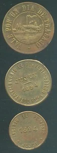 ARGENTINA 1894 INGENIO EL PORVENIR 3 FICHAS DE BRONCE DIFERENTES EN LOTE - JUJUY PROV - Imagen 1 de 2