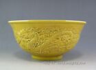 Magnifique bol en porcelaine chinoise ancienne glaçure jaune sculptée dragon phénix