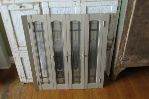 Antique Vintage Patterned Glass Interior Window Shutters    #3230 Cover