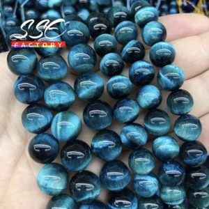 LOT DE 90/60/46/36 OU 30 PERLES OEIL DE TIGRE BLEU NATUREL 4/6/8/10/12 MM - Imagen 1 de 1
