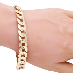 Brazalete de cadena de eslabón curvo cubano plano de oro amarillo de 10 K 7" 9 mm 13,2 gramos - Imagen 1 de 8