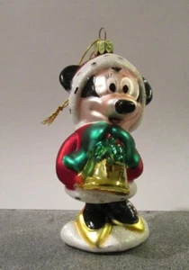 Disney Minnie Mouse Glass Ornament Dressed as Santa w/Bell Glitter Christmas EUC - Picture 1 of 6