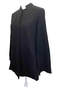 CHAQUETA TEXTURIZADA NEGRA Eileen Fisher Talla S Broches Ocultos Cuello Mandarina Bolsillos - Imagen 1 de 11