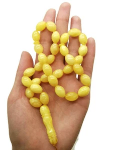 Natural Baltic Amber olive shape milky yellow color Muslim rosary - Photo 1 sur 4