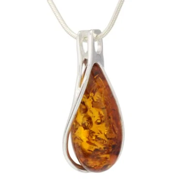 NATURAL BALTIC AMBER STERLING SILVER 925 PENDANT & CHAIN NECKLACE Certified - Image 1 of 4
