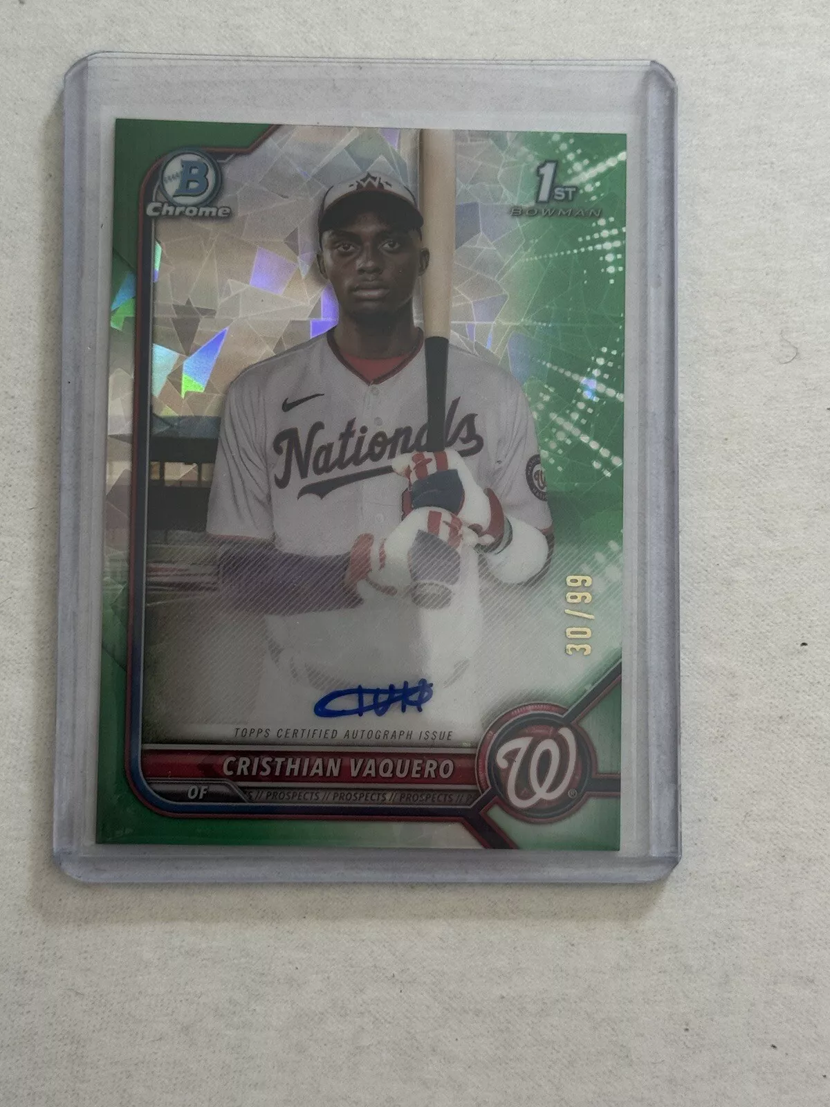 2022 Bowman Chrome 1st Cristhian Vaquero Green Atomic Refractor Auto /99
