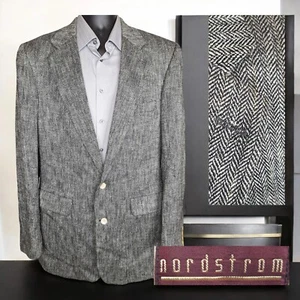 Nordstrom Jacket Blazer Mens 42XL Gray Herringbone Single Vented Vintage USA - Picture 1 of 10