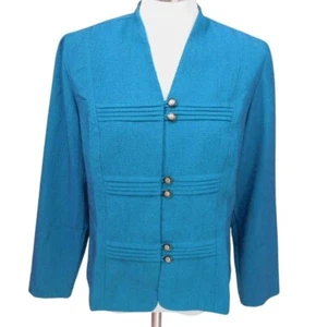 Miss Dorby Petite Women Teal Textured Button-Front Blazer Jacket Sz 10 - Picture 1 of 8