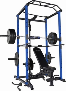IFAST Power Cage Squat Rack Stands Gym Set Bench Bar 260lb Weight Plates Blue - Picture 1 of 15