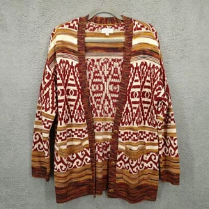 Cárdigan azteca mediano Lucky Brand bolsillos delanteros abiertos suéter tejido boho - Imagen 1 de 13