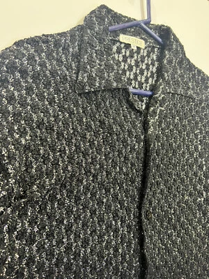 prestige Button up long sleeve black & silver textured shirt mens L5 - Image 1 of 4