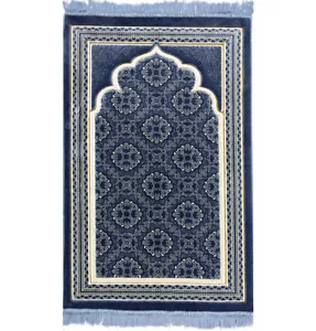 Tappeto da preghiera islamico turco Modefa peluche velluto Janamaz elegante vortice blu - Foto 1 di 5