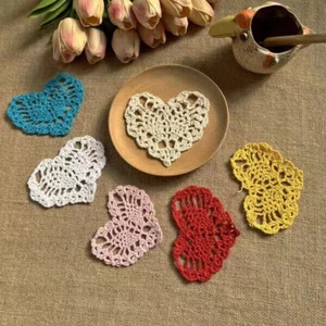 6Pcs Vintage Hand Crochet Lace Doilies Heart Shaped Coasters Table Mat 4.7"x3.5" - Afbeelding 1 van 17