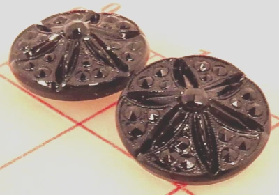 10 vintage large German glass shank buttons black coneflower 1" 26mm sand dollar - Image 1 of 4
