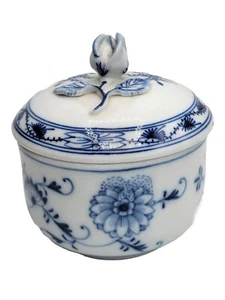 Meissen Stadt Sugar Bowl Blue Onion Pattern Lidded  3D Rose Flower Lid Antique - Picture 1 of 9