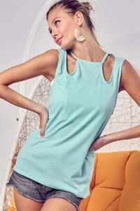 BiBi Rib Knit Shoulder Cut Out Detaied Top - Picture 1 of 7