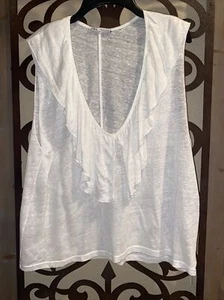 Usado en Excelente Condición Top Zara Sin Mangas Blanco Lino Volantes Frontal 100% Lino M - Imagen 1 de 3