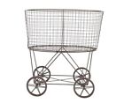  Vintage Reproduction Metal Laundry Basket on Wheels, Rust Brown
