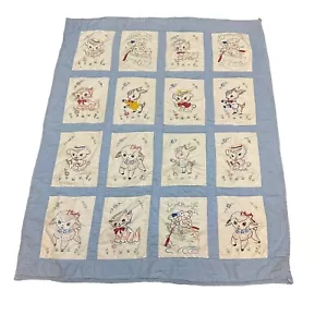Trapunta coperta vintage fatta a mano - animali stampati - bambino o bambino - 36” x 58” LEGGI - Foto 1 di 9