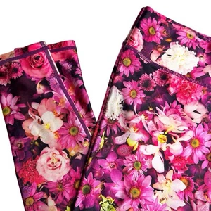 Terez Hot Pink Floral Bouquet Hi-Shine Leggings Photo Realistic Orchid Daisy - Picture 1 of 9