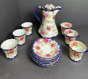 JUEGO DE PLATILLOS TAZAS CHOCOLATE Y DEMITASSE VINTAGE PINTADOS A MANO JAPÓN NIPÓN - Imagen 1 de 14
