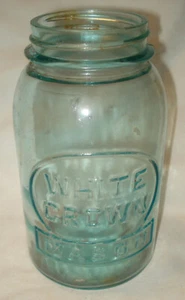 Barattolo di latta vintage bianco corona muratore 8 acqua vetro 6 3/4" goffrato - Foto 1 di 5
