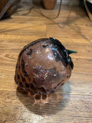 Blenko Handmade Art Glass Strawberry Paperweight - Medium Orchid Purple - Image 1 of 4