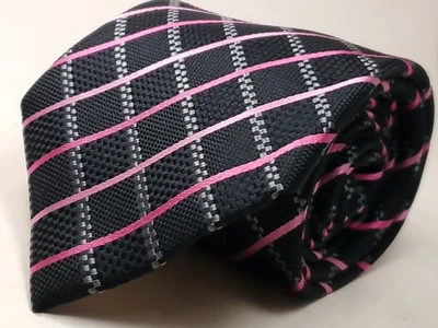 Corbata a Cuadros COUNTESS MARA Hecha a Mano 100% Seda Para Hombre Negra Rosa Gris NUEVA Foto 1 de 4