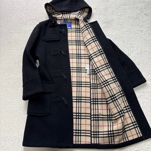 BURBERRY BLUE LABEL langer Dufflecoat Wolle schwarz beige Nova Check Gr.38 aus Japan - Bild 1 von 24
