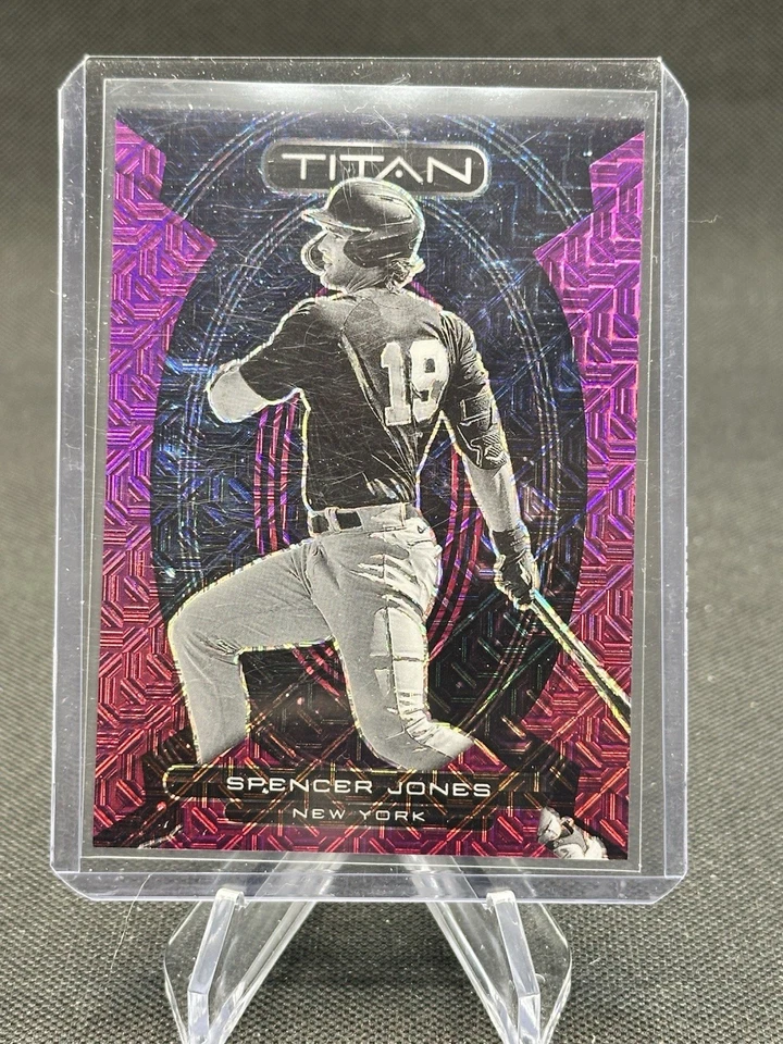 Spencer Jones 01/50 2023 Panini Chronicles Titan Purple Mojo Prizm #9 Yankees - Image 1 of 2