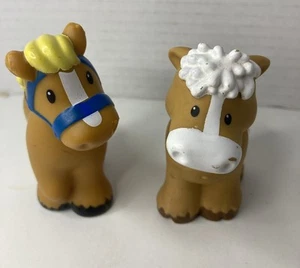 Little People Horse Cow Lot 2Fisher Price Chunky Figure Brown Tan Blue Bridle - Picture 1 of 5
