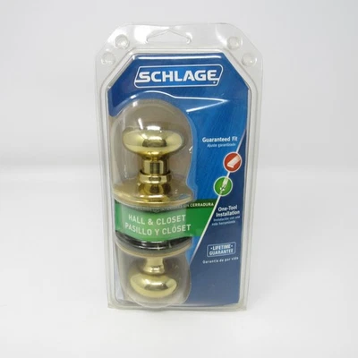 Maçaneta Schlage Hall and Closet Plymouth em latão brilhante F10 V PLY 605 NOVA NA CAIXA - Imagem 1 de 4