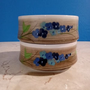 2 Mancioli Italien Keramik Pottery Schalen blau gelb Blume handbemalt 4,5" - Bild 1 von 4