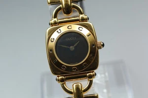 [Exc+5] GUCCI 6300L 22mm Black Dial Gold Vintage Quartz Women's Watch From JAPAN - Bild 1 von 12